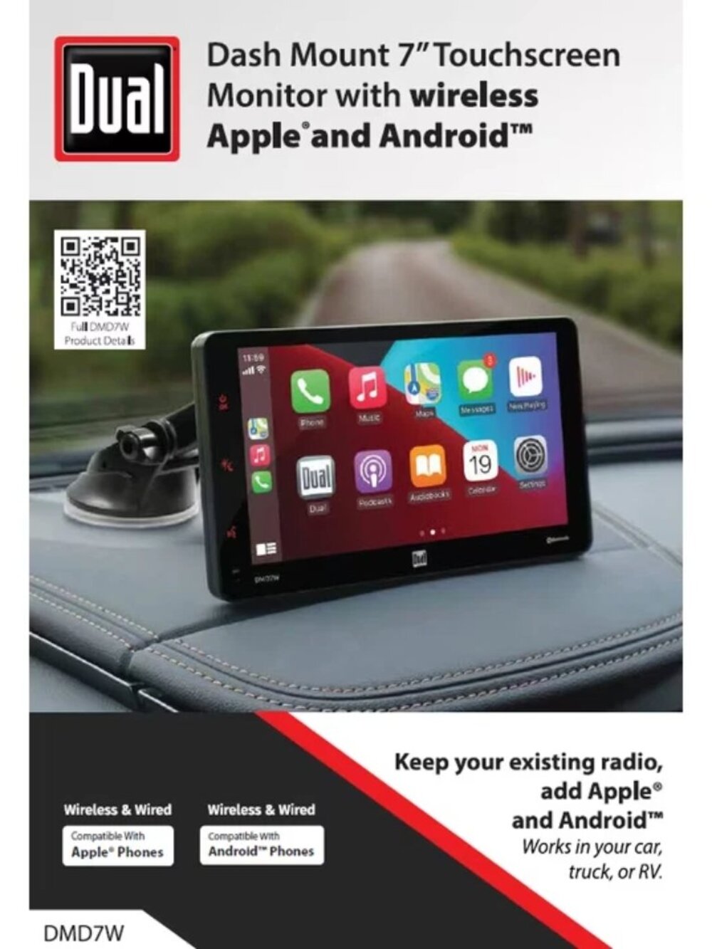 Dual Electronics 7" Touchscreen Portable Dash Mount Car Stereo Receiver - NIB